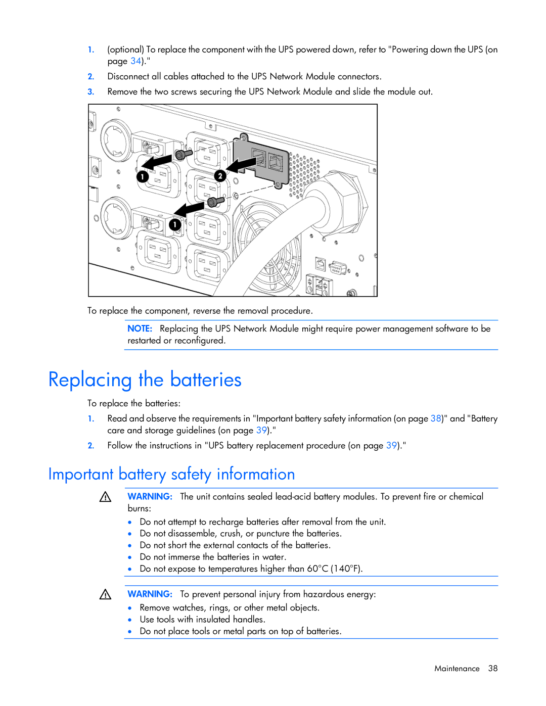 HP R7000 manual Replacing the batteries, Important battery safety information 