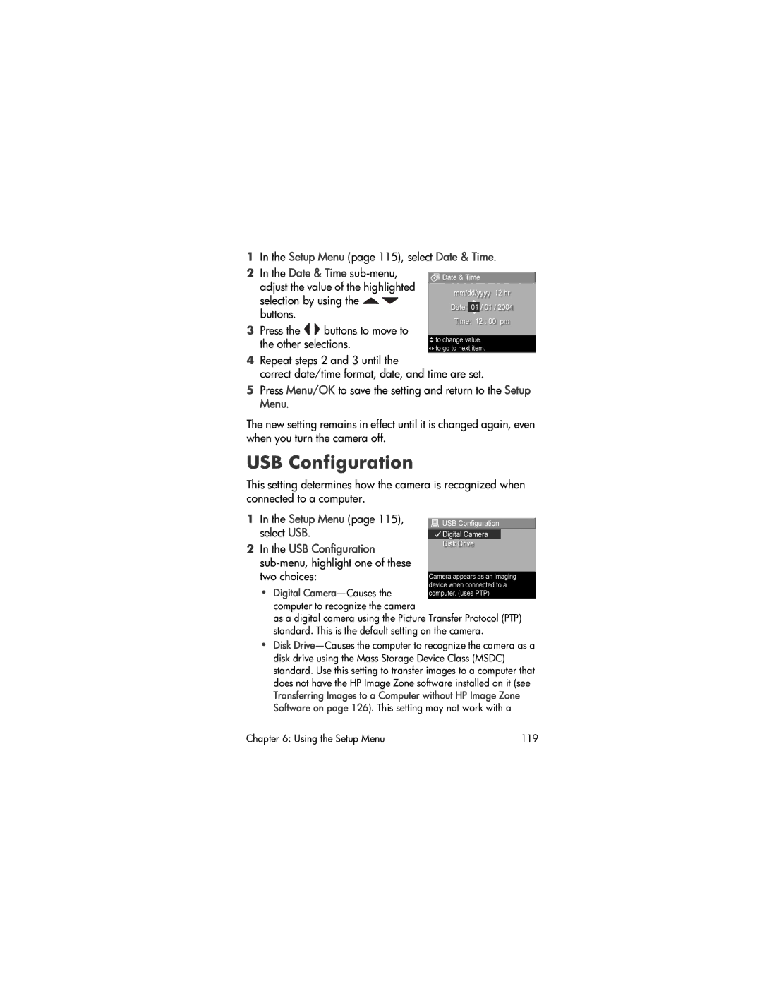 HP R707 manual USB Configuration 