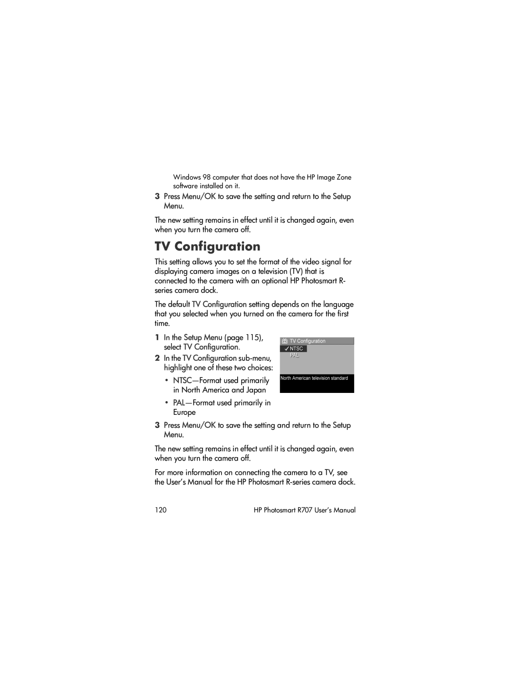 HP R707 manual TV Configuration 