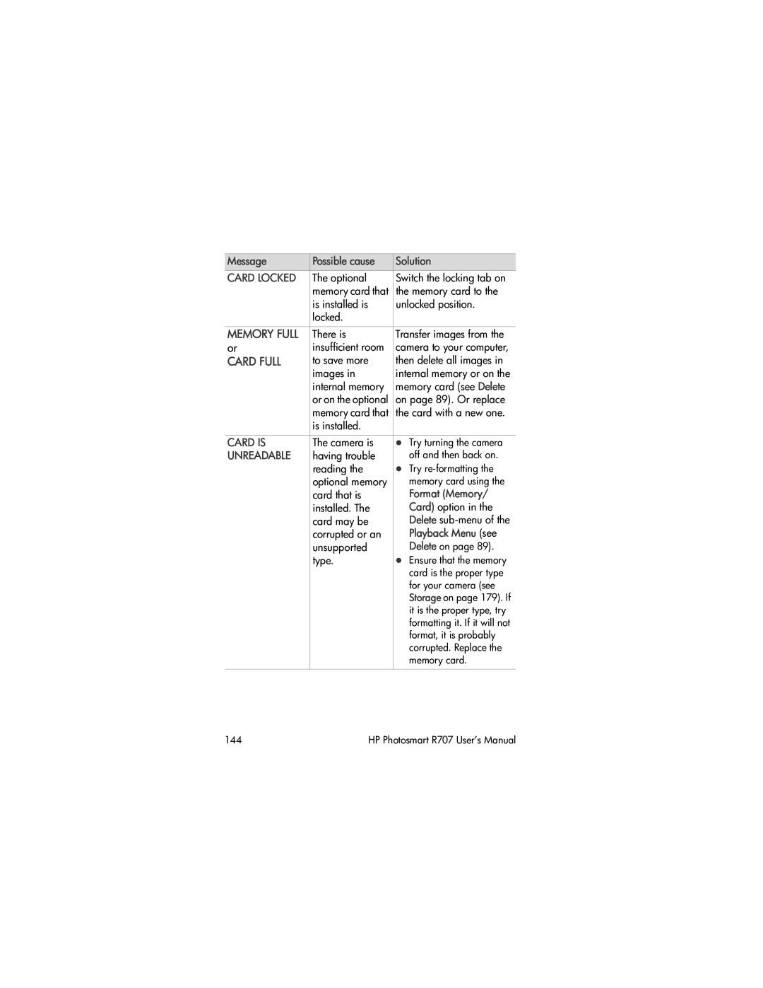 HP R707 manual Format Memory, Playback Menu see 