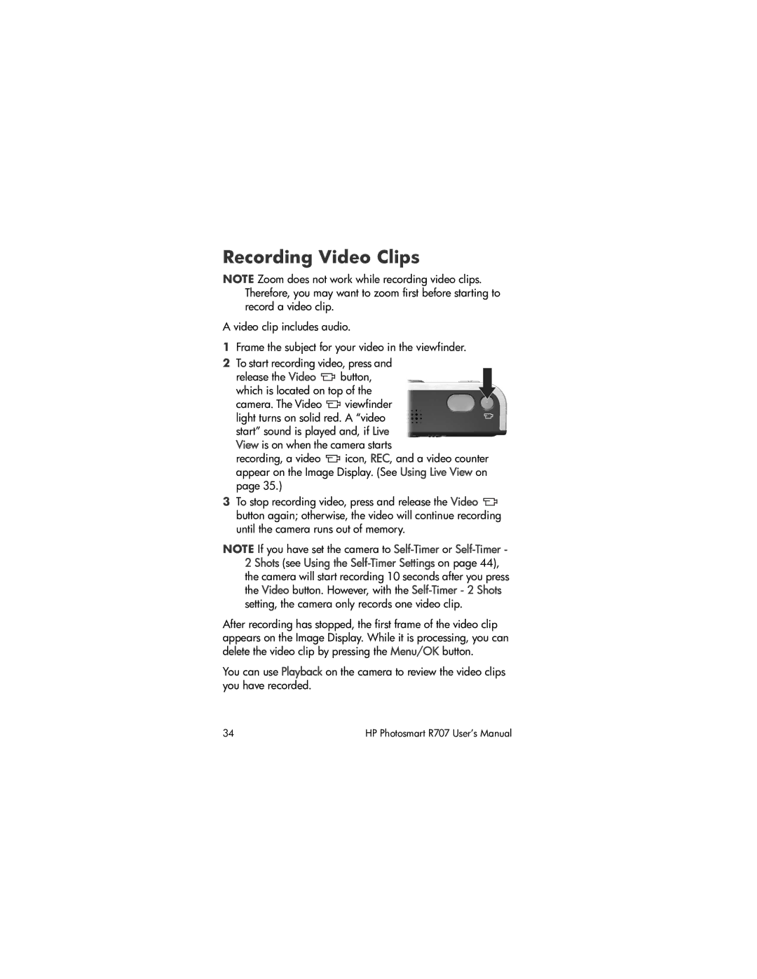 HP R707 manual Recording Video Clips 