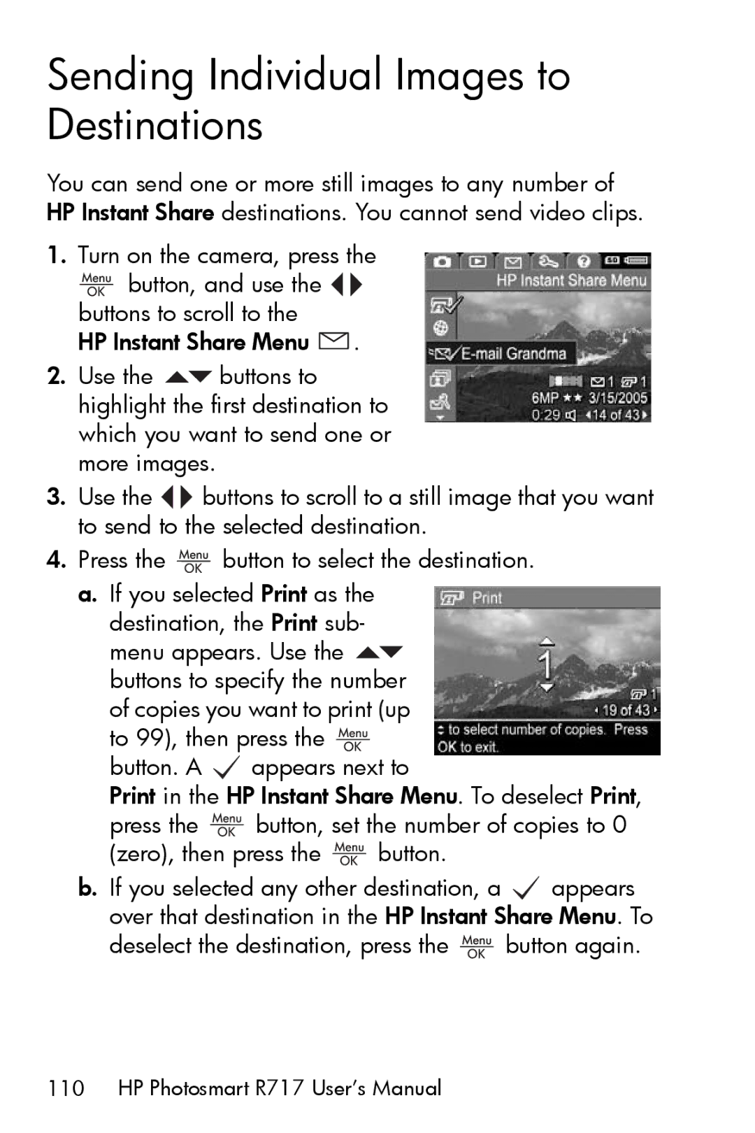 HP R717 manual Sending Individual Images to Destinations 