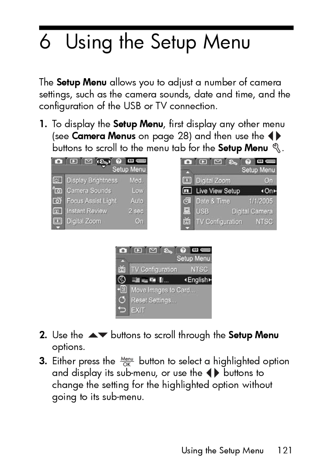 HP R717 manual Using the Setup Menu 