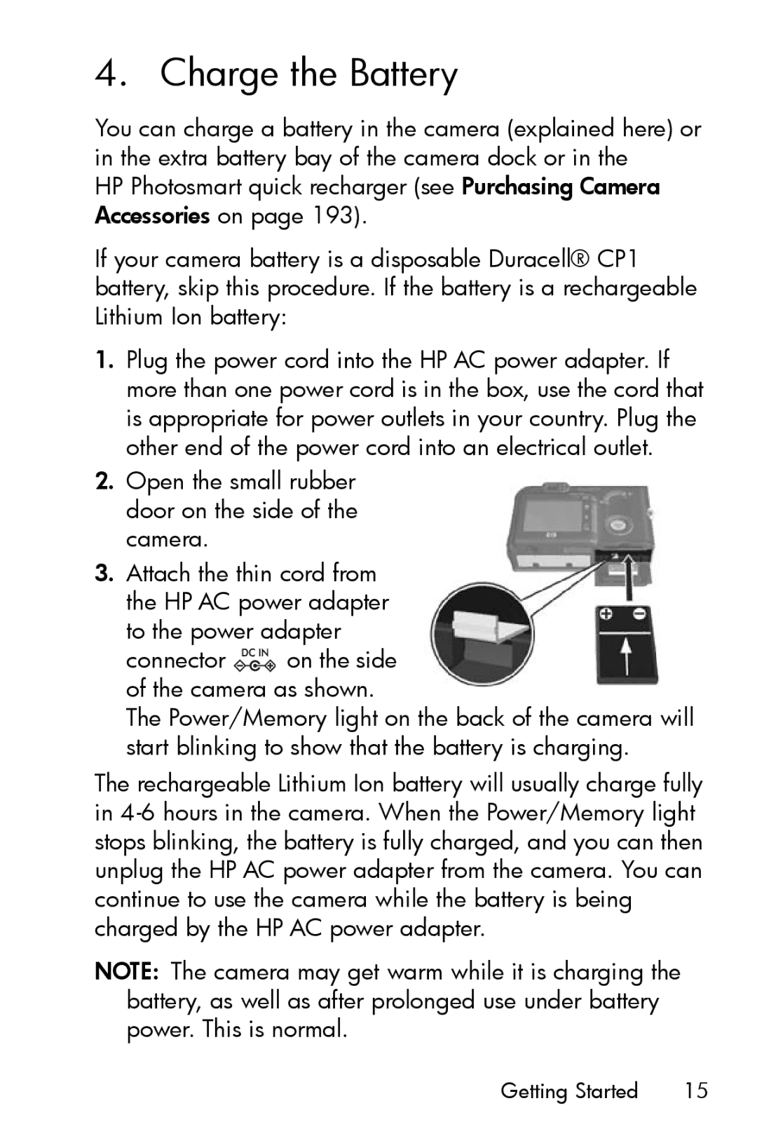 HP R717 manual Charge the Battery 