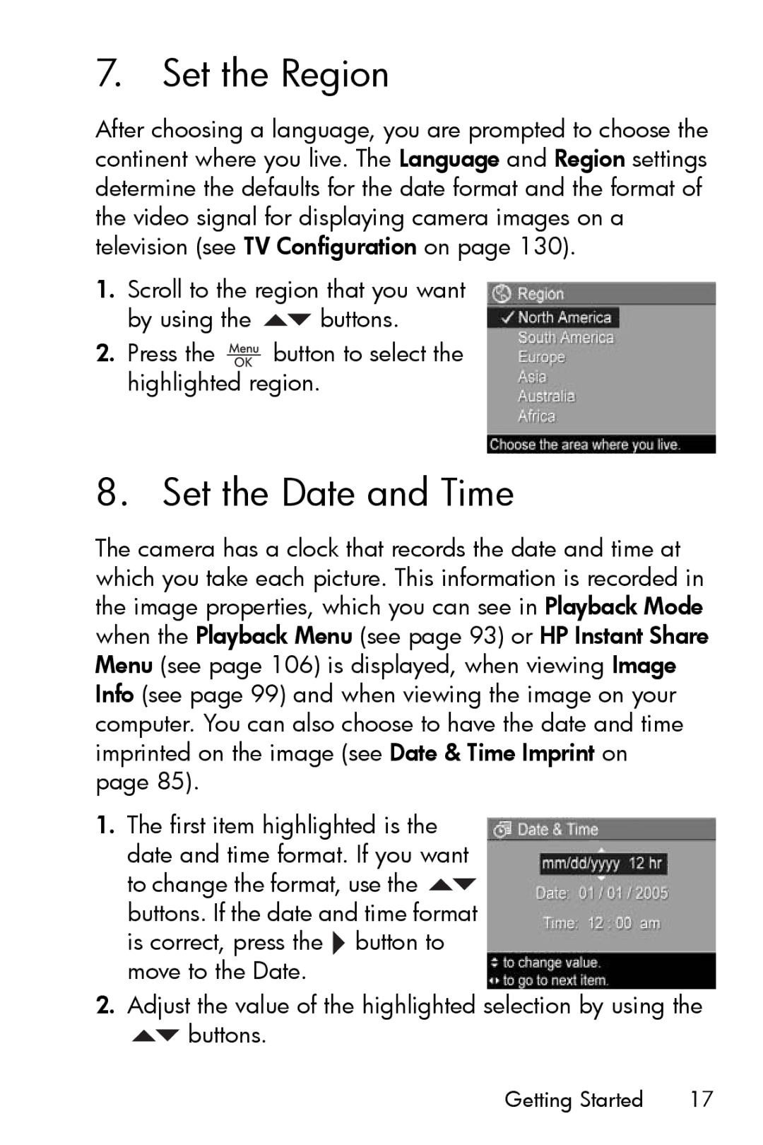 HP R717 manual Set the Region, Set the Date and Time 