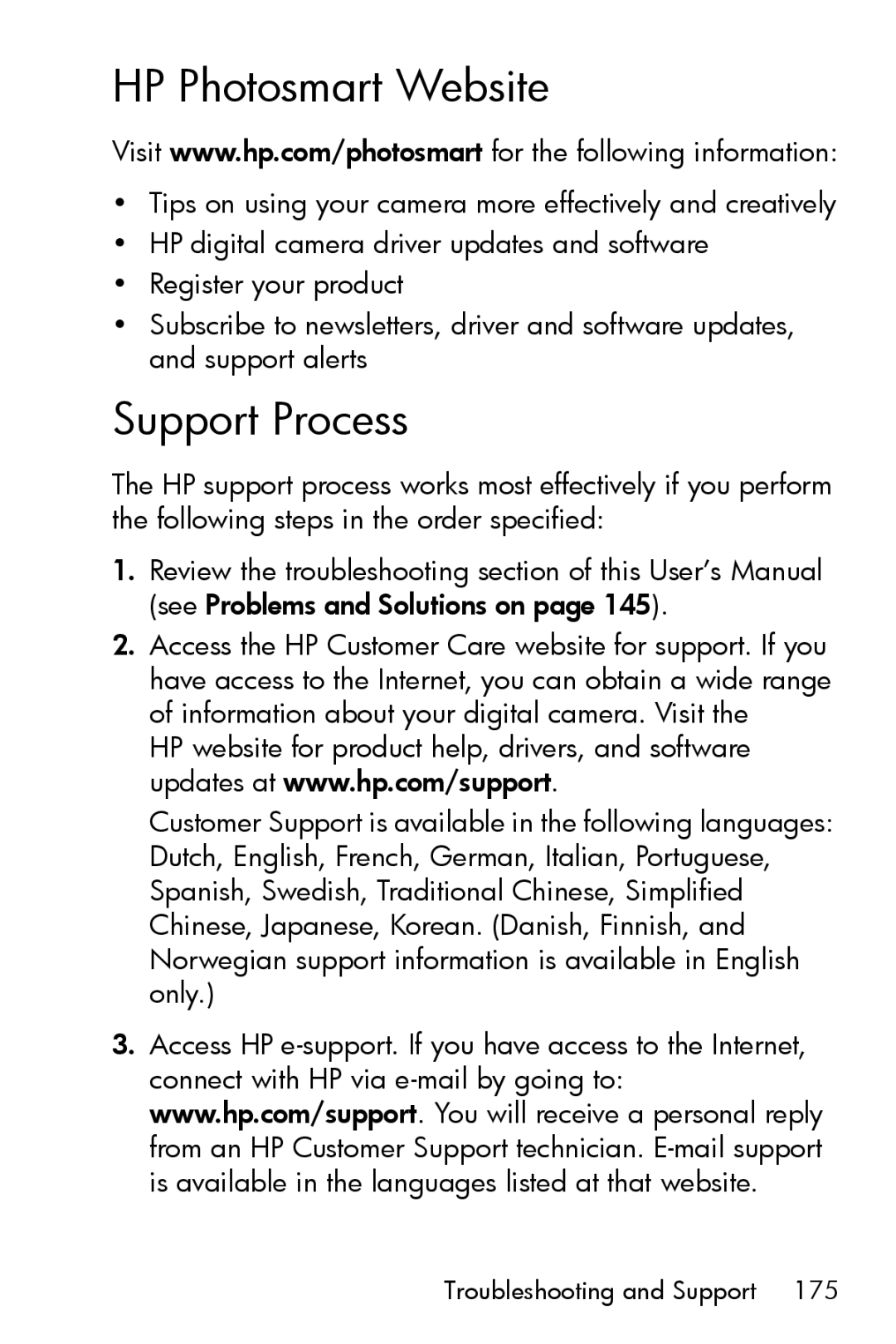 HP R717 manual HP Photosmart Website, Support Process 