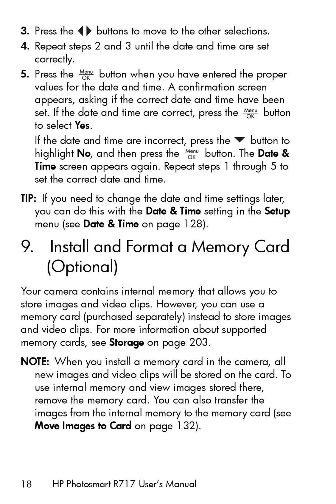 HP R717 manual Install and Format a Memory Card Optional 