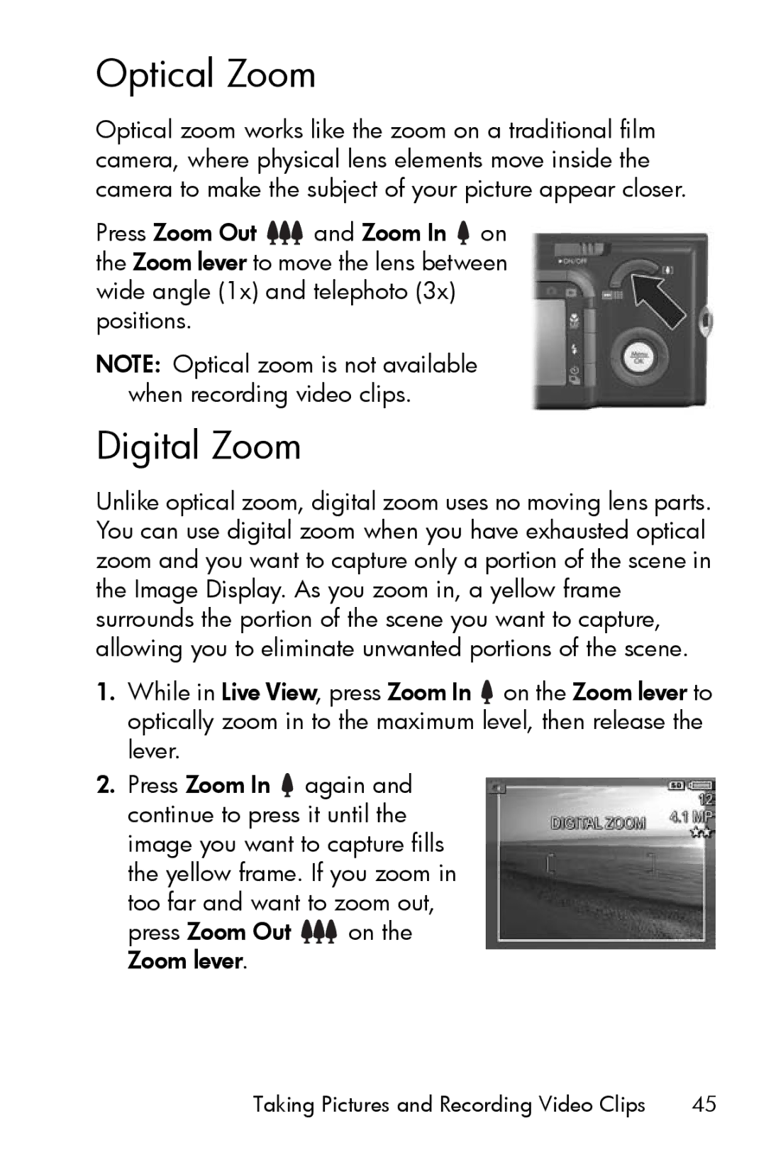 HP R717 manual Optical Zoom, Digital Zoom 