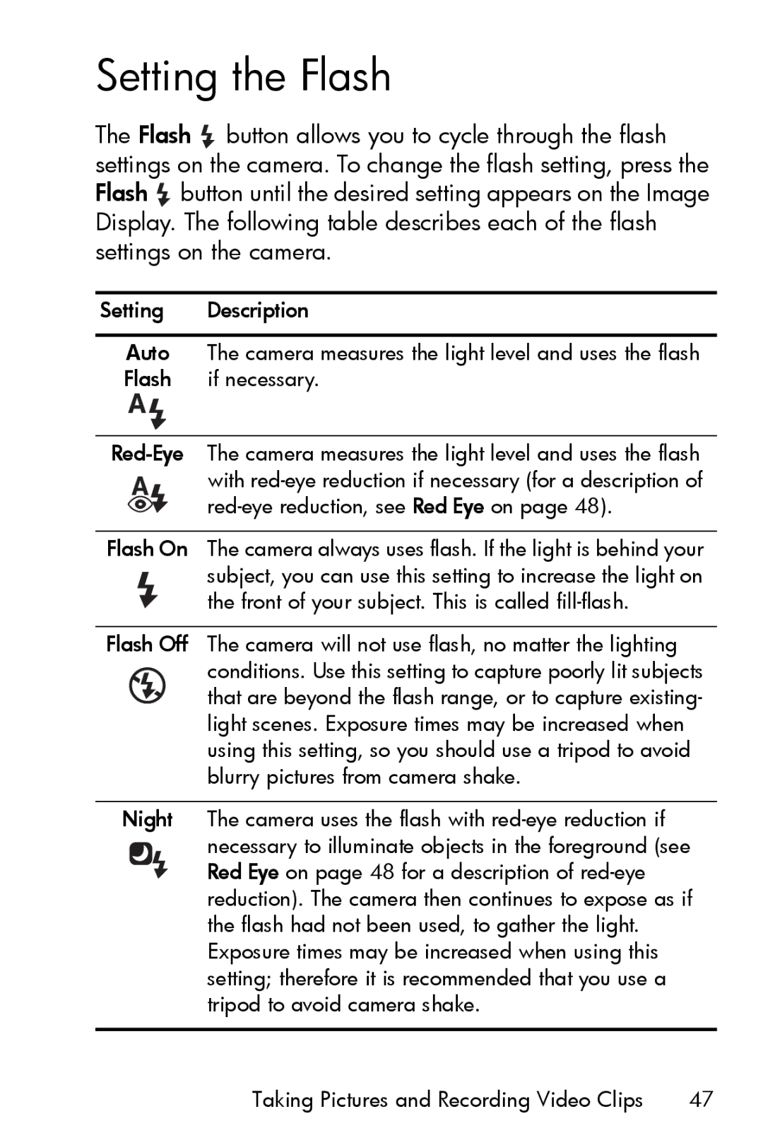 HP R717 manual Setting the Flash 