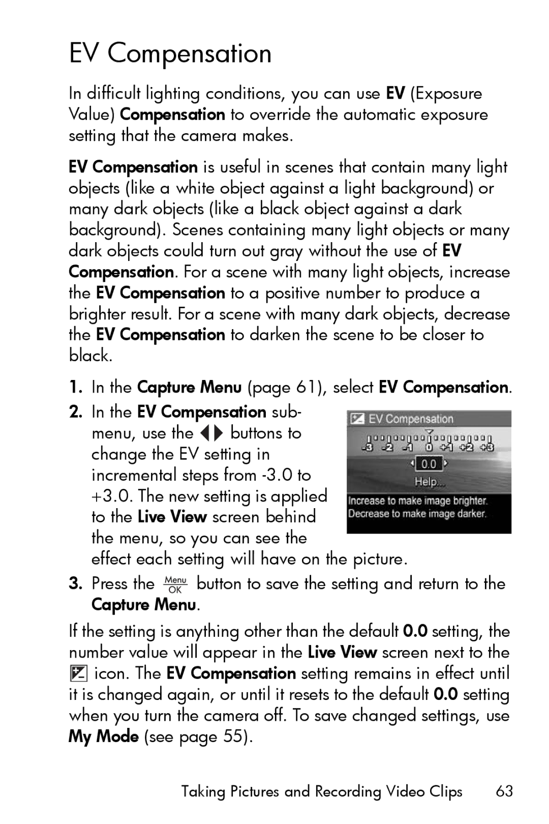 HP R717 manual EV Compensation 