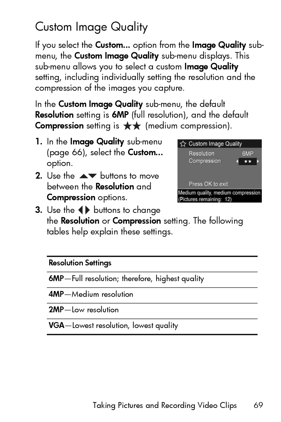 HP R717 manual Custom Image Quality 