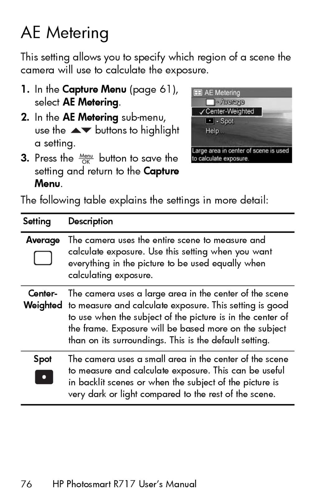 HP R717 manual AE Metering 