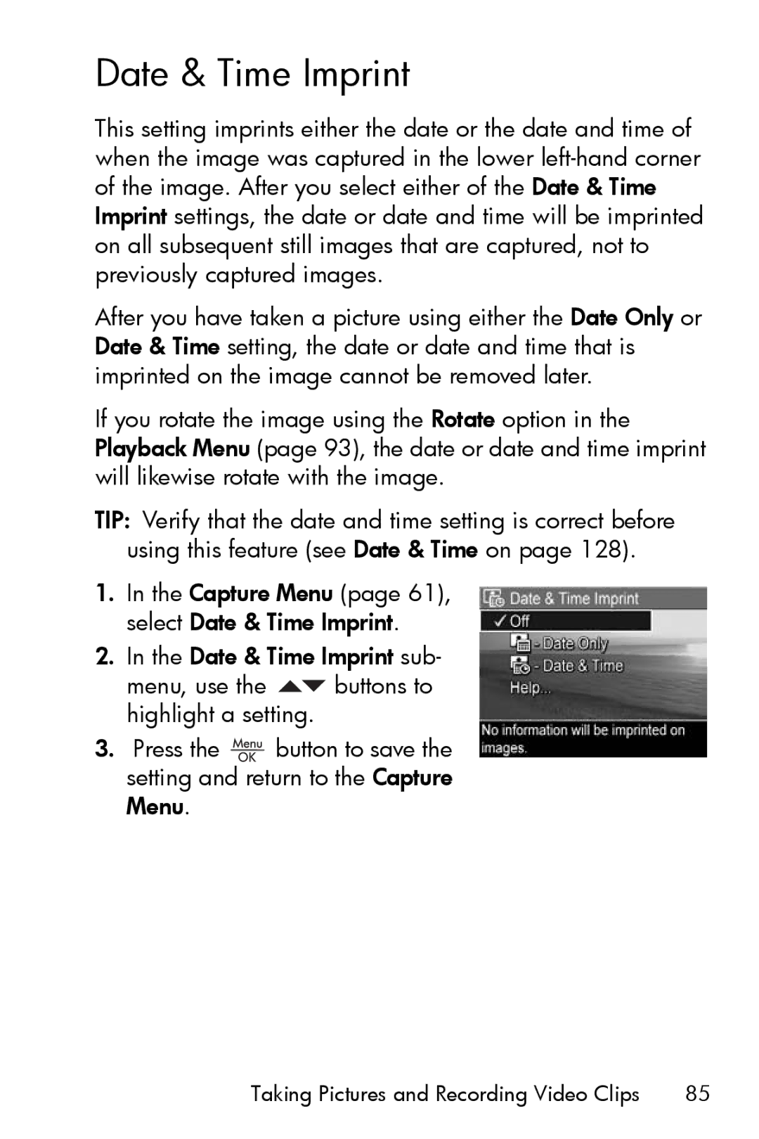 HP R717 manual Date & Time Imprint 