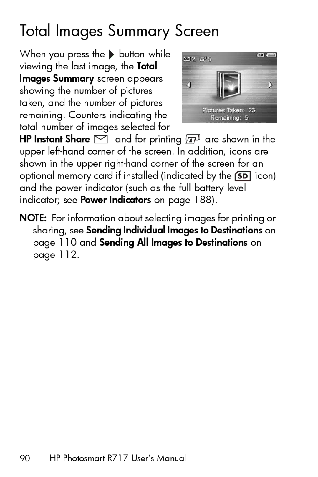 HP R717 manual Total Images Summary Screen 