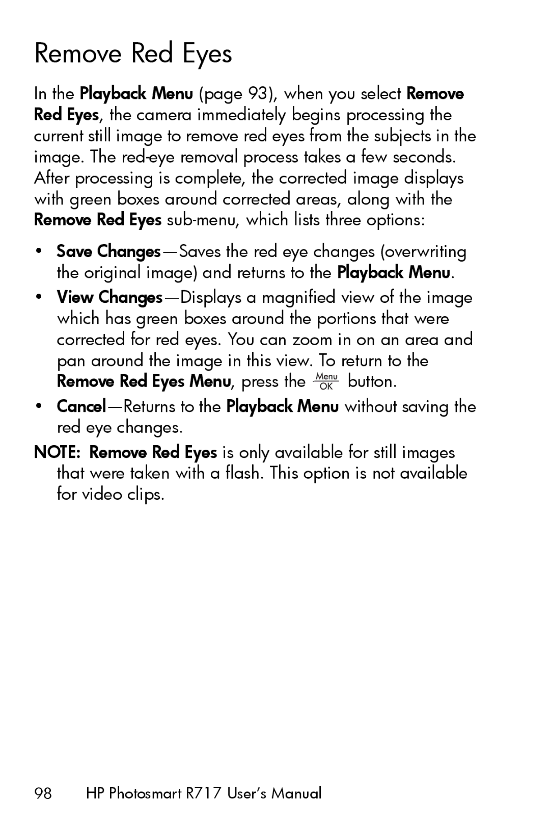 HP R717 manual Remove Red Eyes 