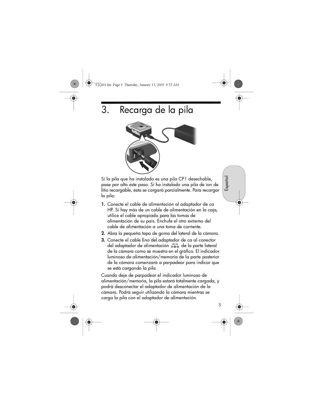 HP R717 manual Recarga de la pila 