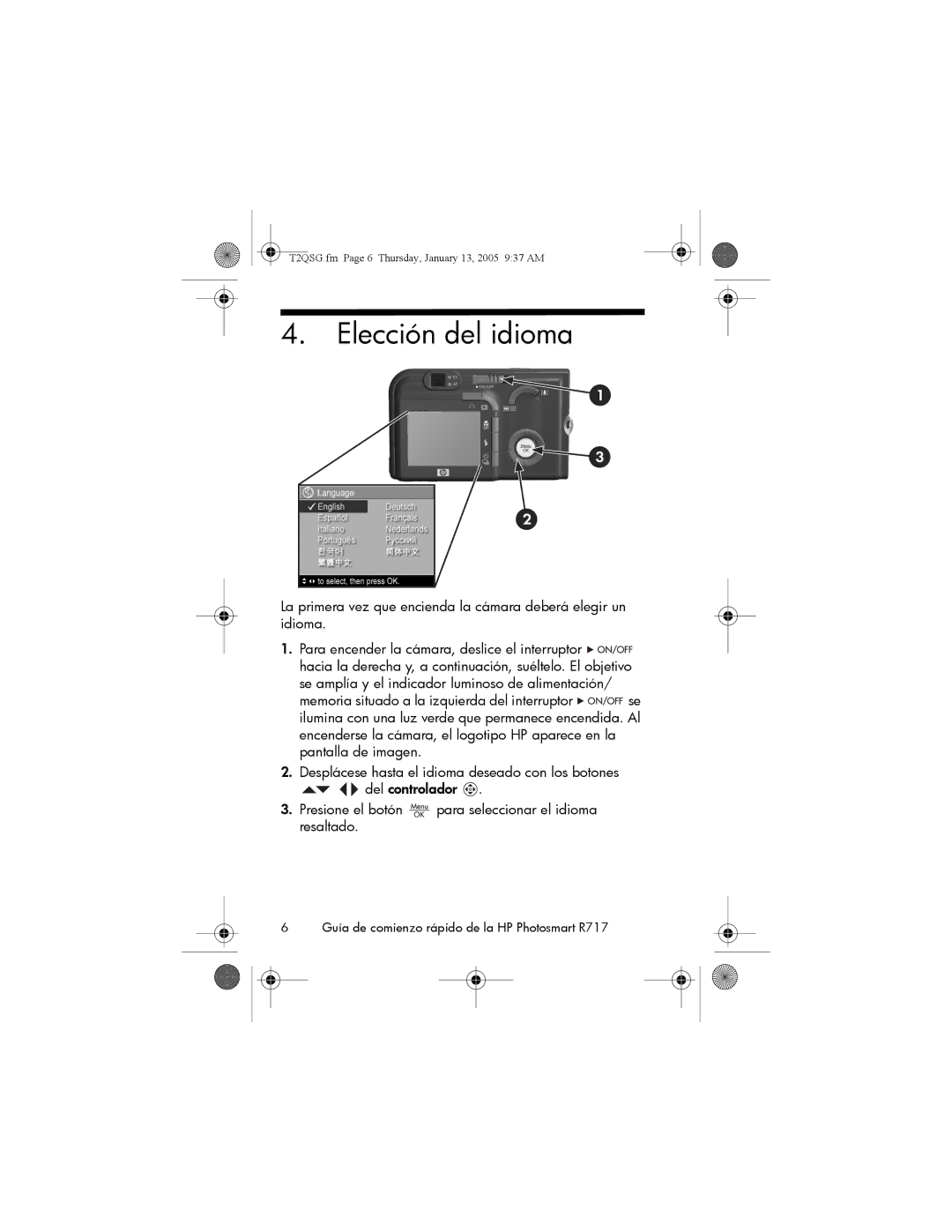 HP R717 manual Elección del idioma 