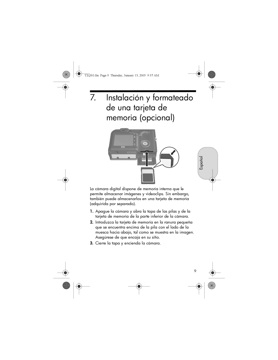 HP R717 manual Instalación y formateado de una tarjeta de memoria opcional 