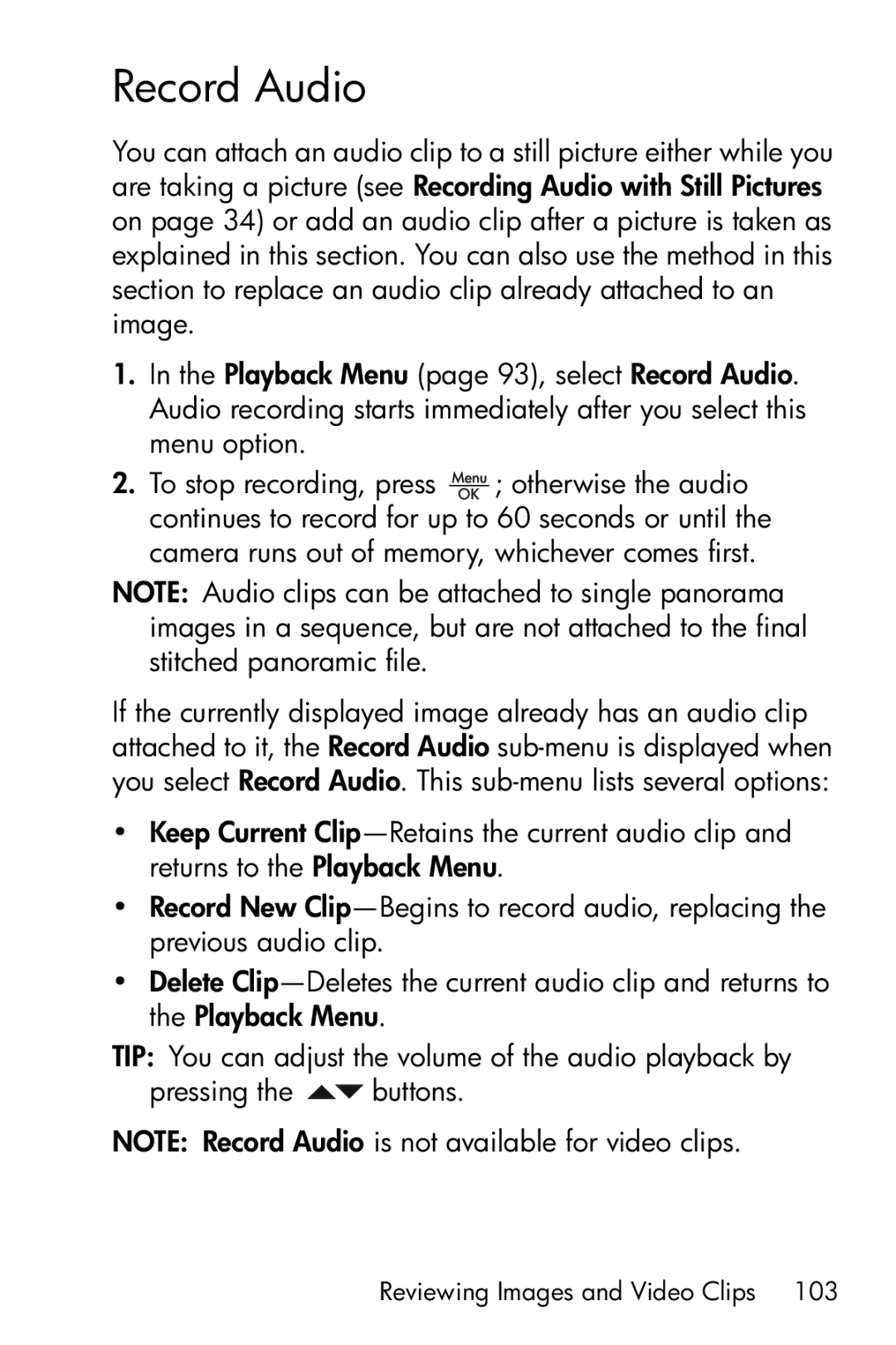 HP R717 manual Record Audio 