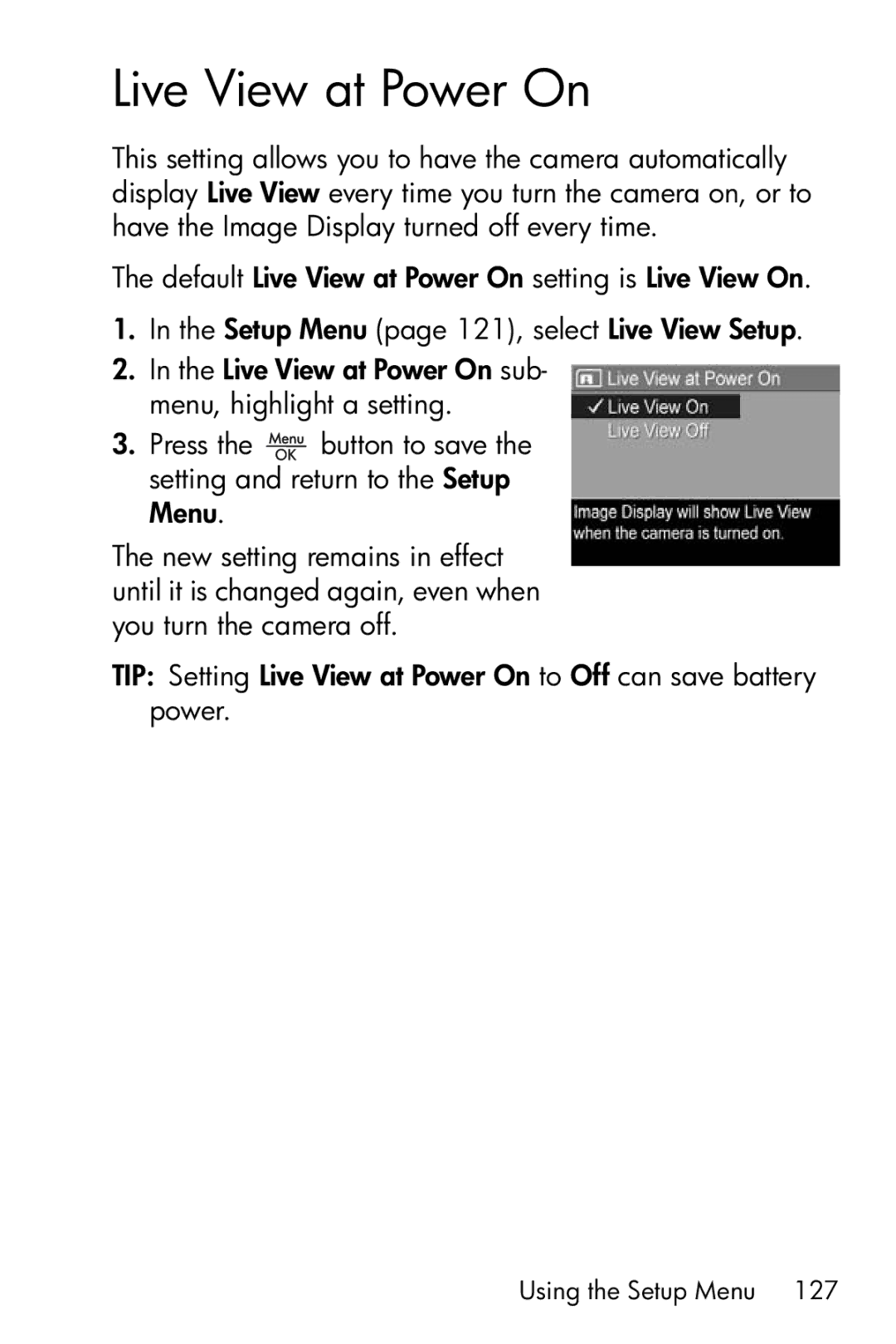 HP R717 manual Live View at Power On 