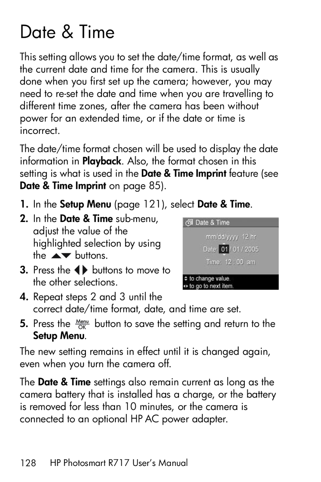 HP R717 manual Date & Time 