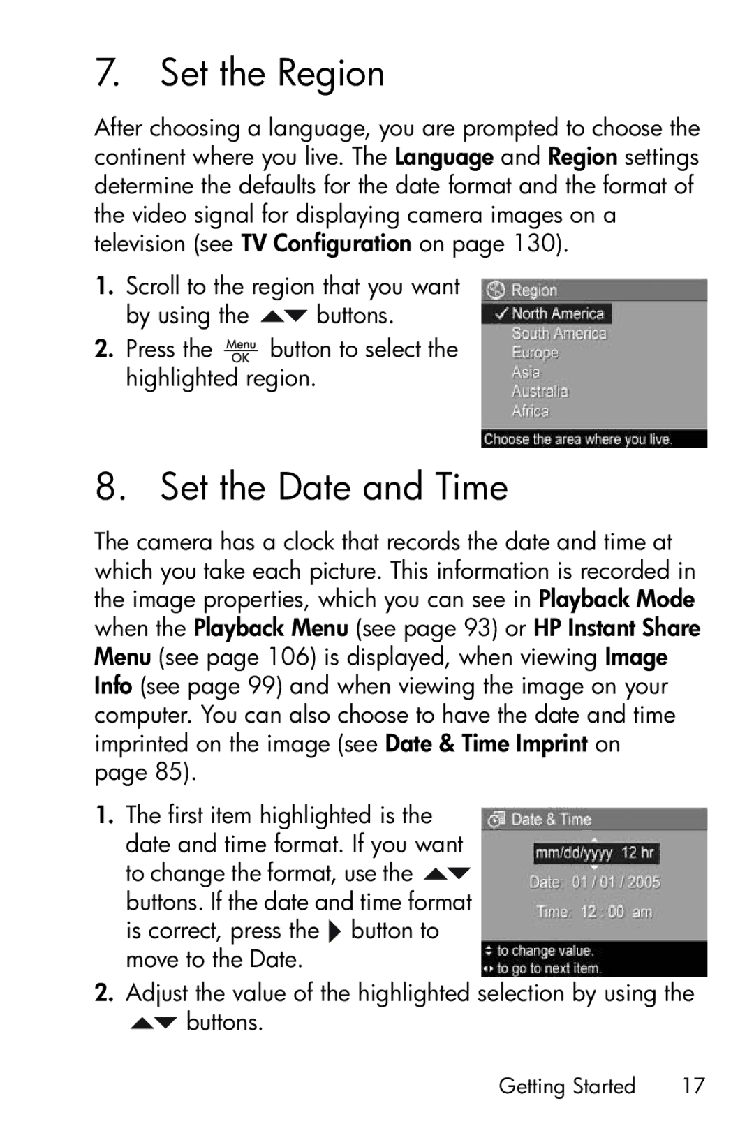 HP R717 manual Set the Region, Set the Date and Time 