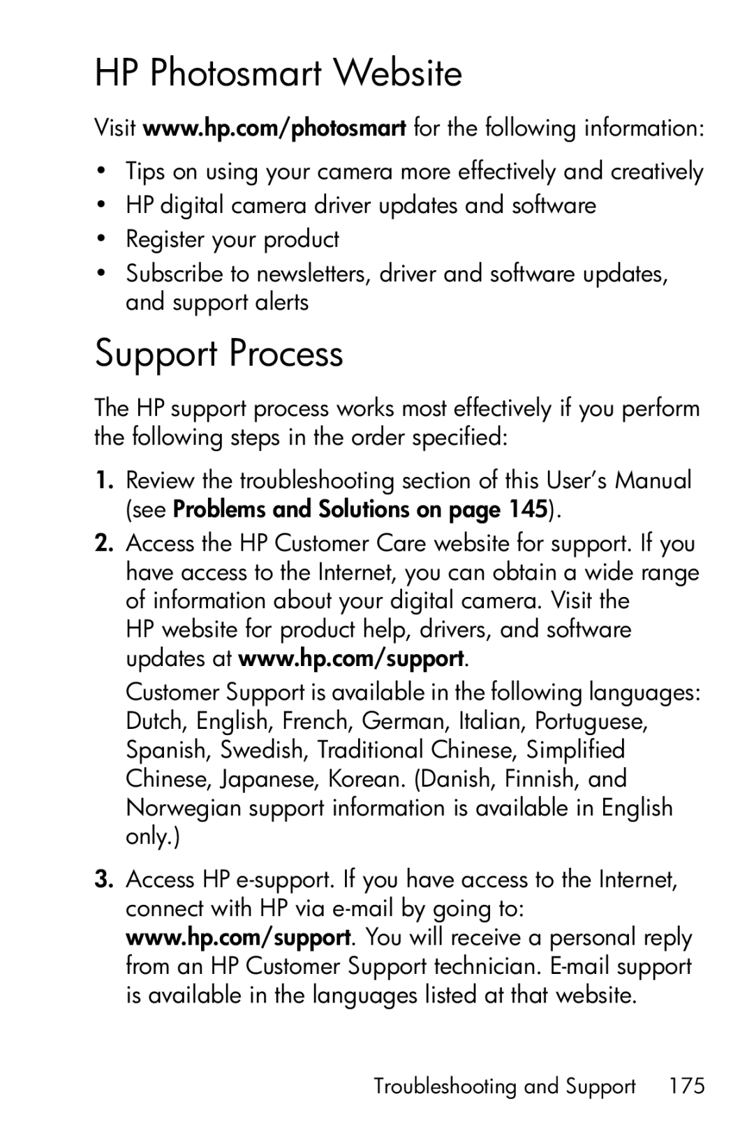 HP R717 manual HP Photosmart Website, Support Process 