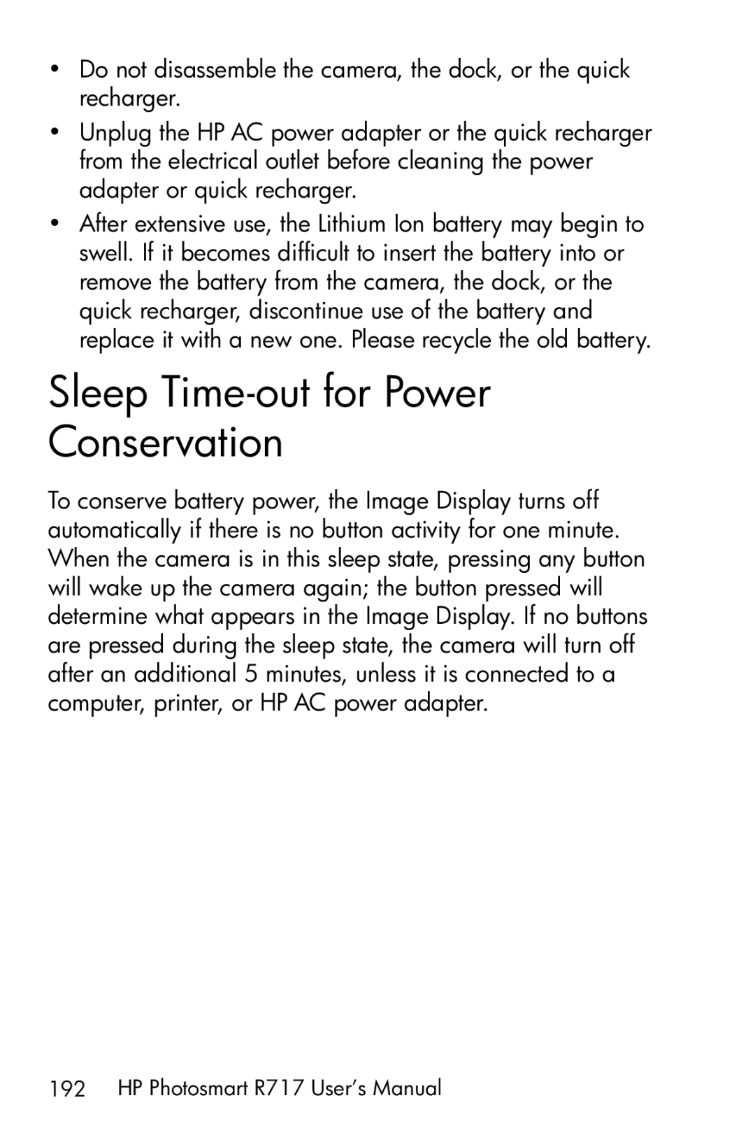 HP R717 manual Sleep Time-out for Power Conservation 