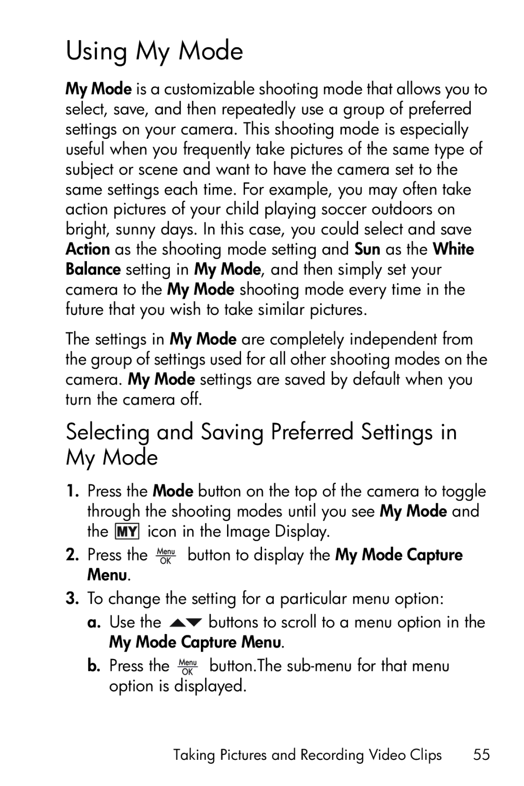 HP R717 manual Using My Mode, Selecting and Saving Preferred Settings in  My Mode 