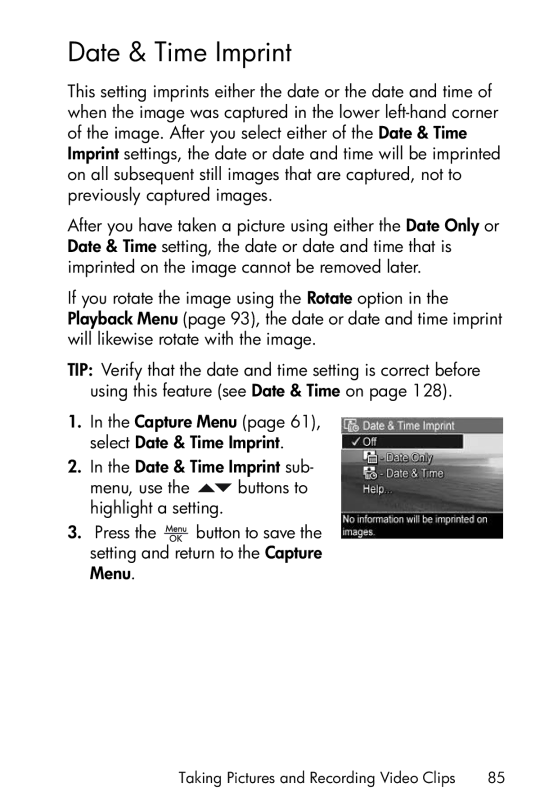 HP R717 manual Date & Time Imprint 