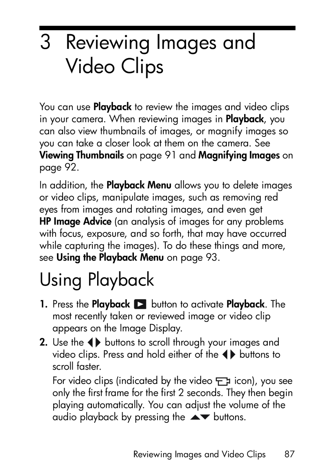 HP R717 manual Reviewing Images and Video Clips, Using Playback 