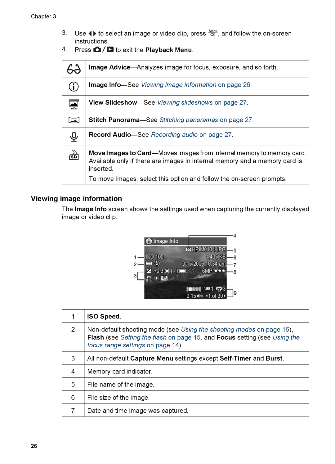 HP R727, R725 manual Viewing image information, ISO Speed 