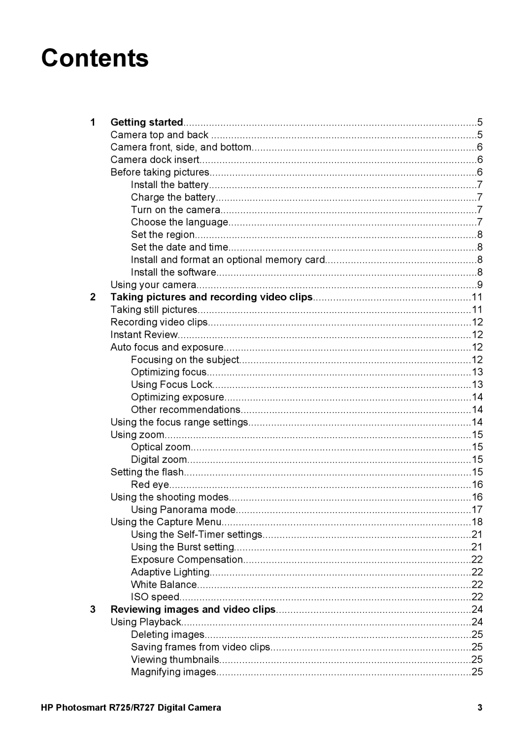 HP R725, R727 manual Contents 