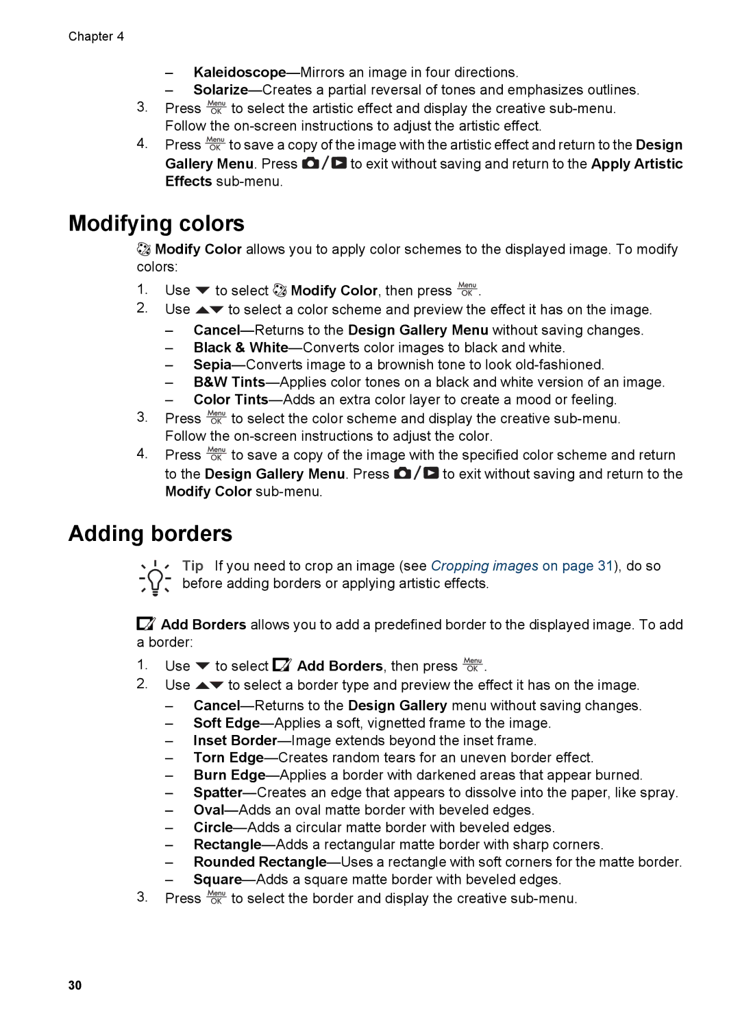 HP R727, R725 manual Modifying colors, Adding borders 