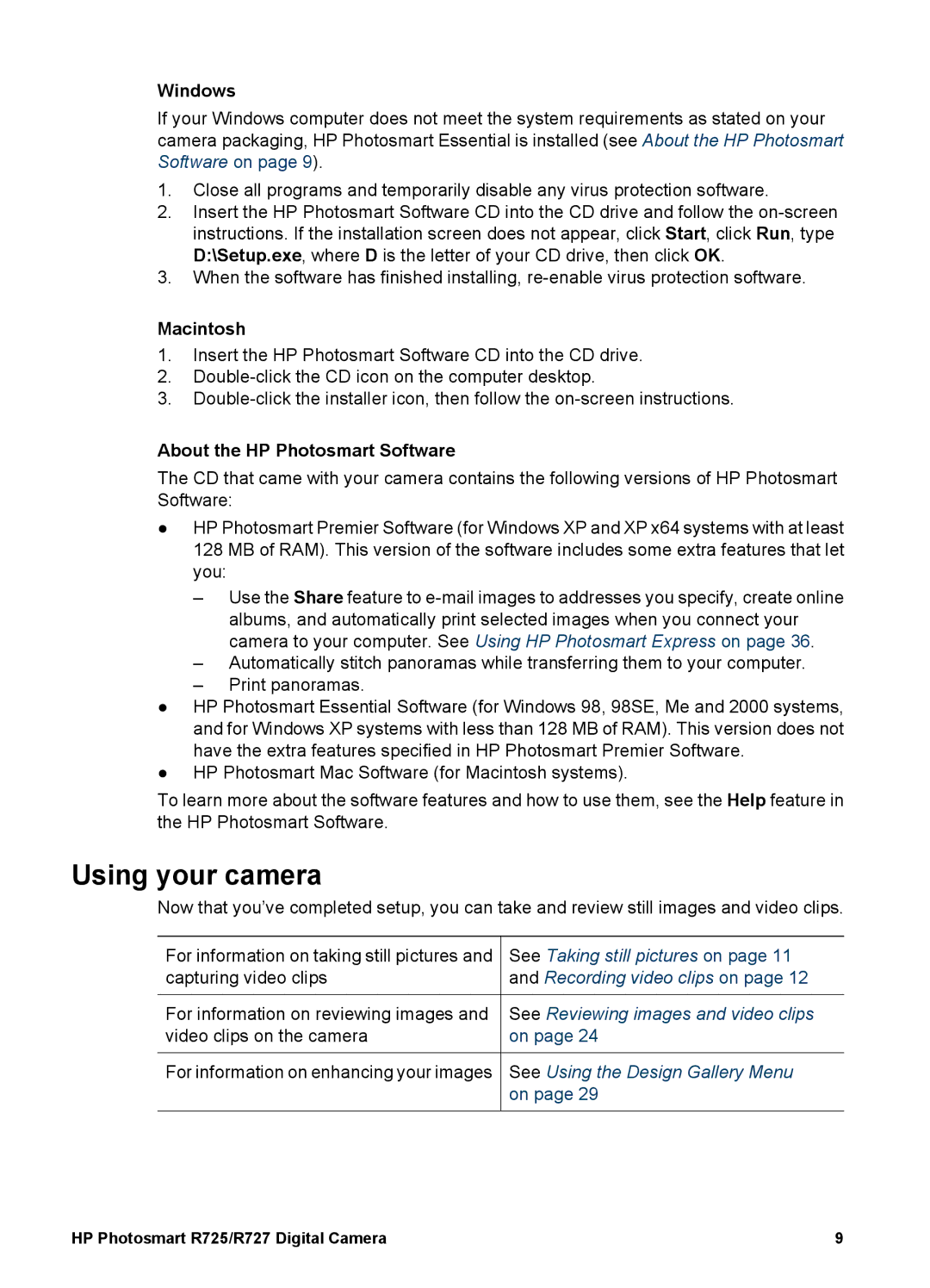 HP R725, R727 manual Using your camera, Windows, Macintosh, About the HP Photosmart Software 