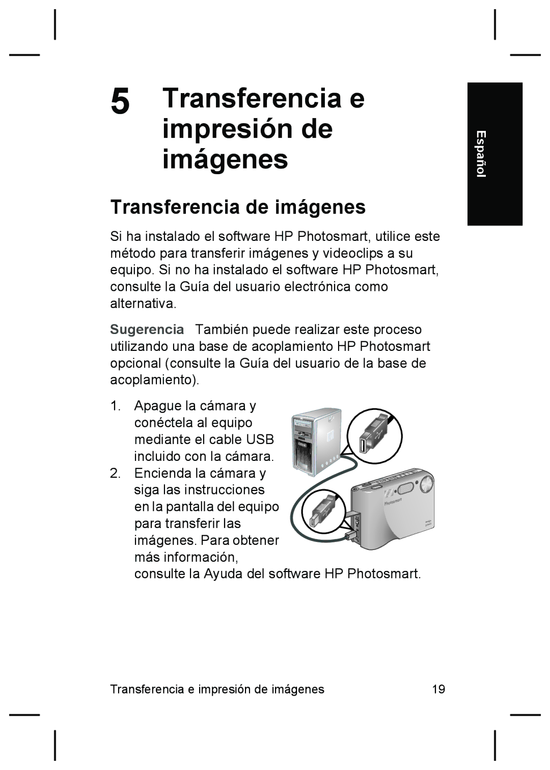 HP R725, R727 manual Transferencia e impresión de imágenes, Transferencia de imágenes 