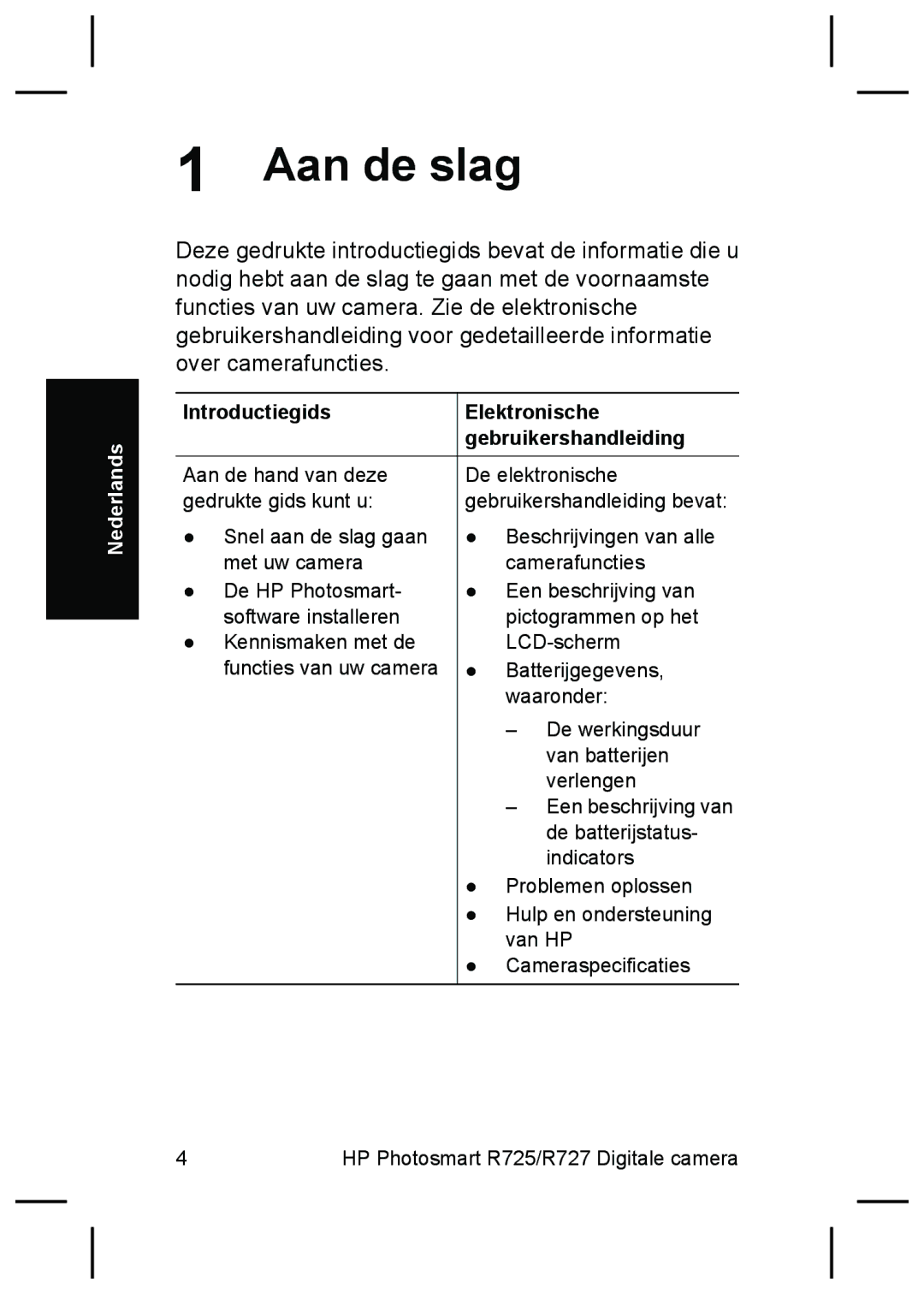 HP R727, R725 manual Aan de slag, Introductiegids Elektronische Gebruikershandleiding 