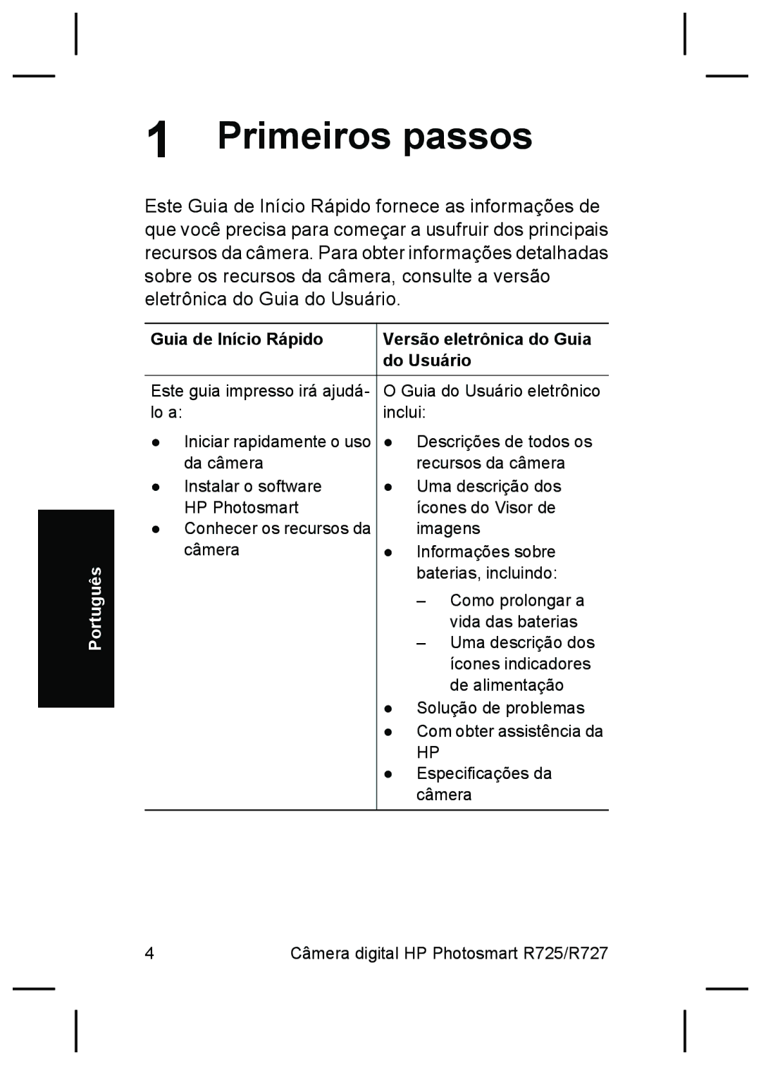 HP R727, R725 manual Primeiros passos, Guia de Início Rápido Versão eletrônica do Guia Do Usuário 