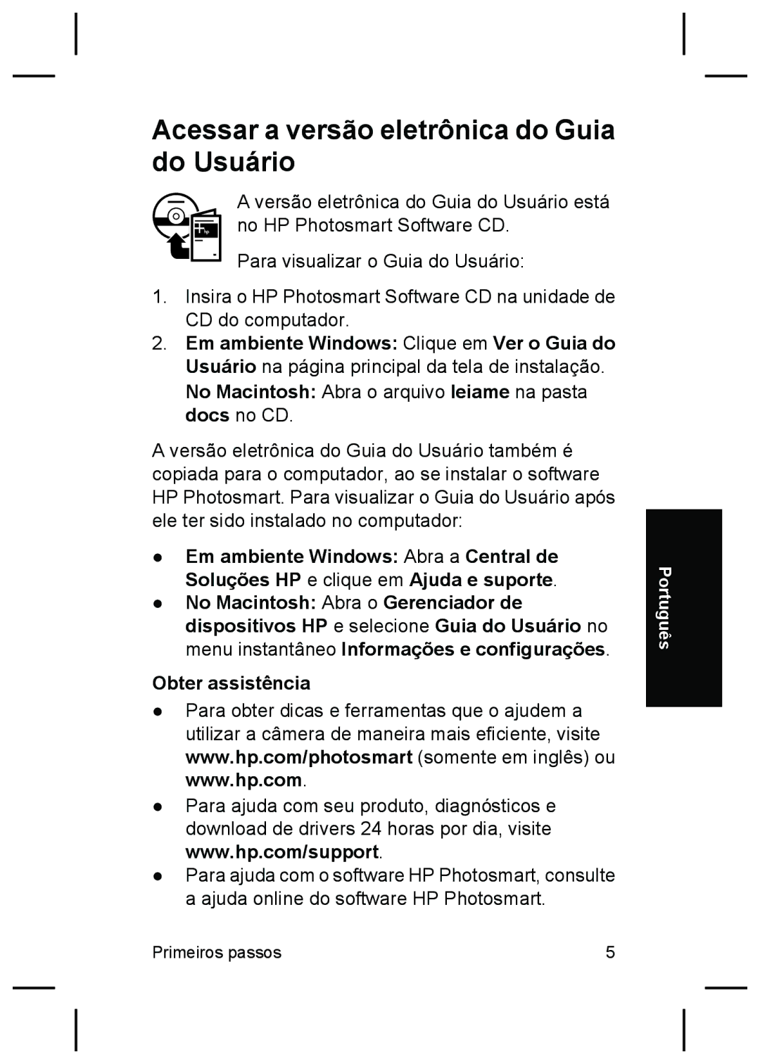 HP R725, R727 manual Acessar a versão eletrônica do Guia do Usuário, Obter assistência 