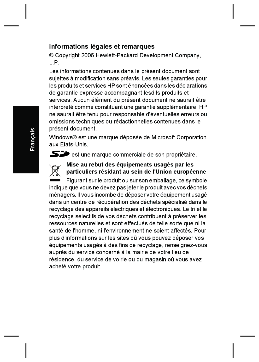 HP R727, R725 manual Informations légales et remarques 