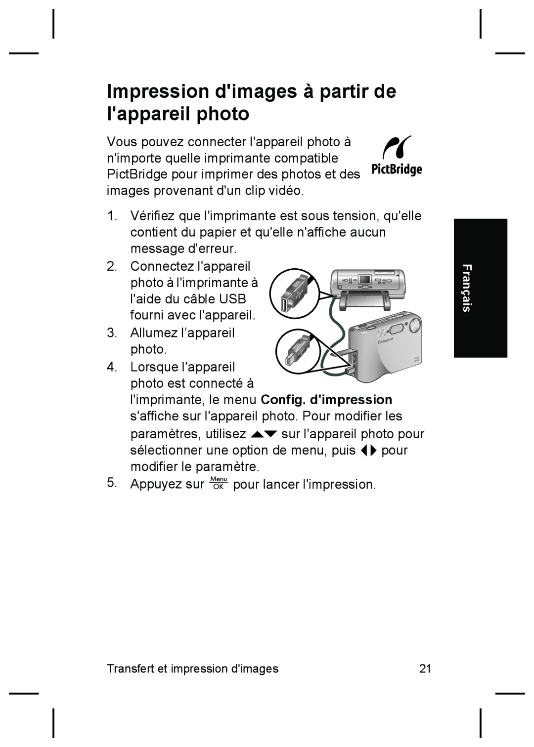 HP R725, R727 manual Impression dimages à partir de lappareil photo 