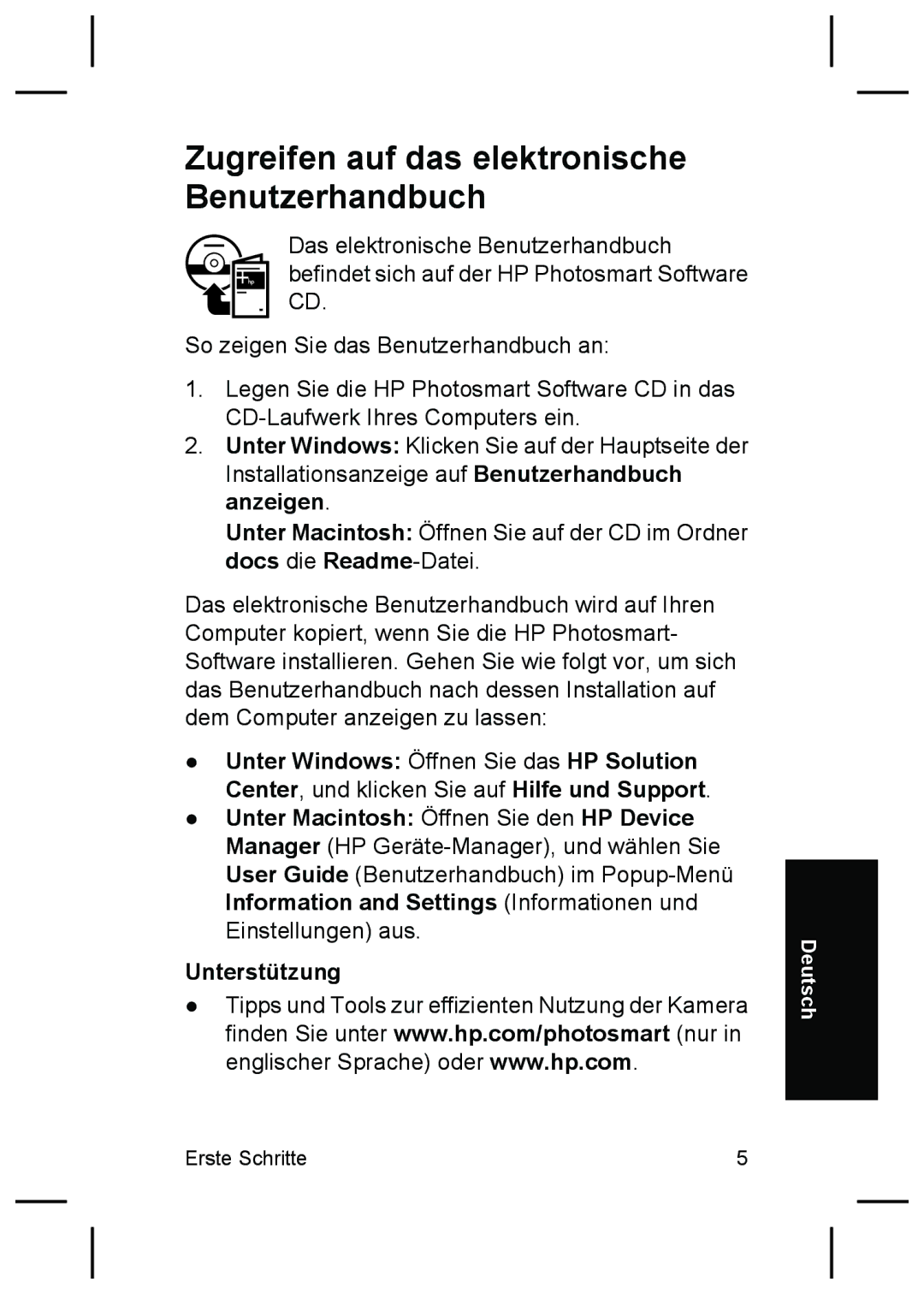 HP R725, R727 manual Zugreifen auf das elektronische Benutzerhandbuch 