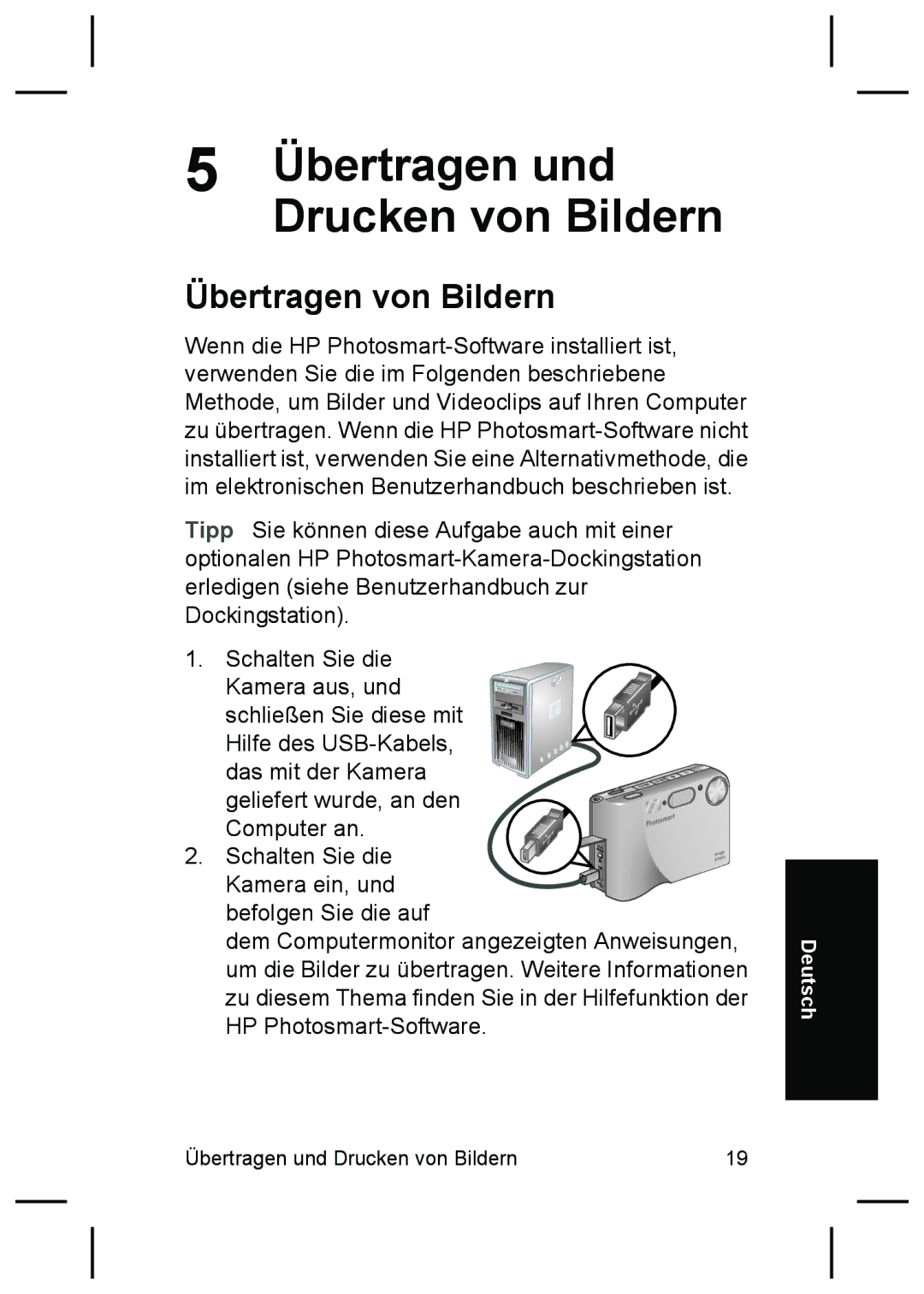 HP R725, R727 manual Übertragen und Drucken von Bildern, Übertragen von Bildern 