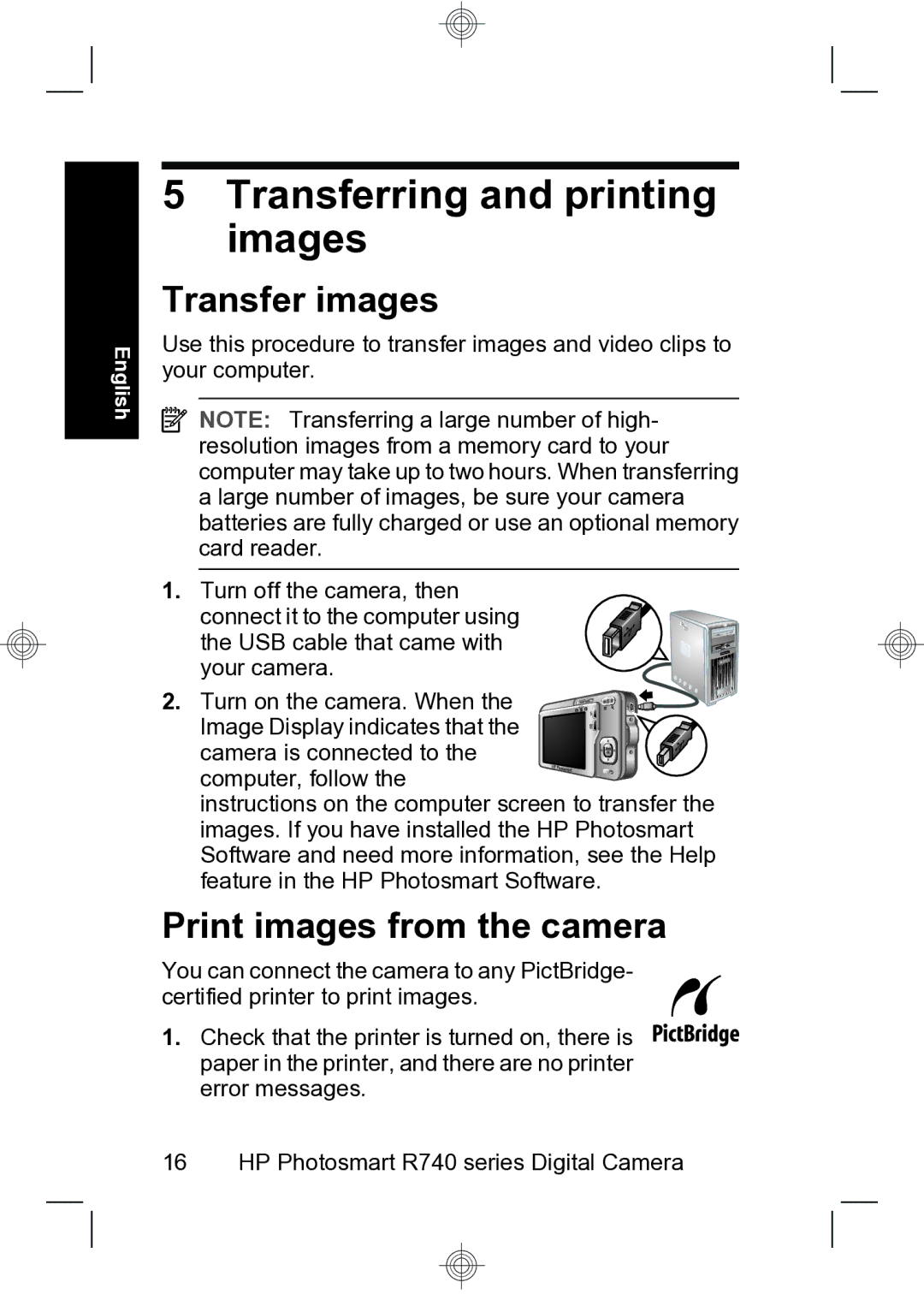 HP R740 manual Transferring and printing images, Transfer images, Print images from the camera 