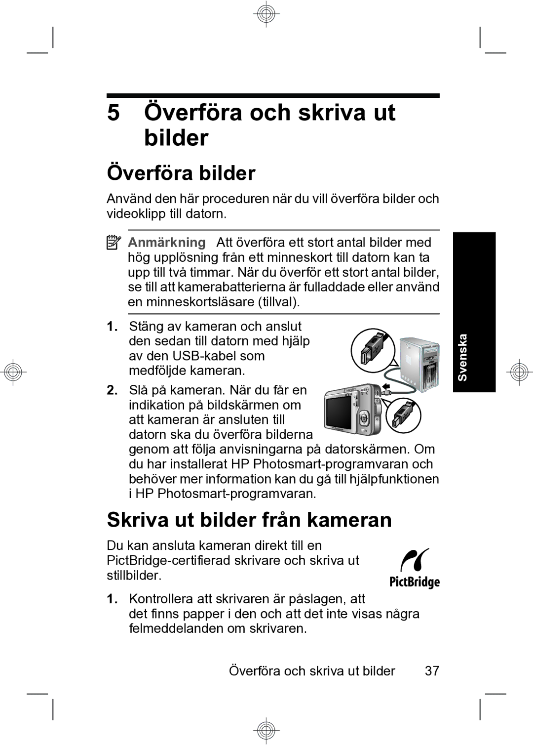 HP R740 manual Överföra och skriva ut bilder, Överföra bilder, Skriva ut bilder från kameran 