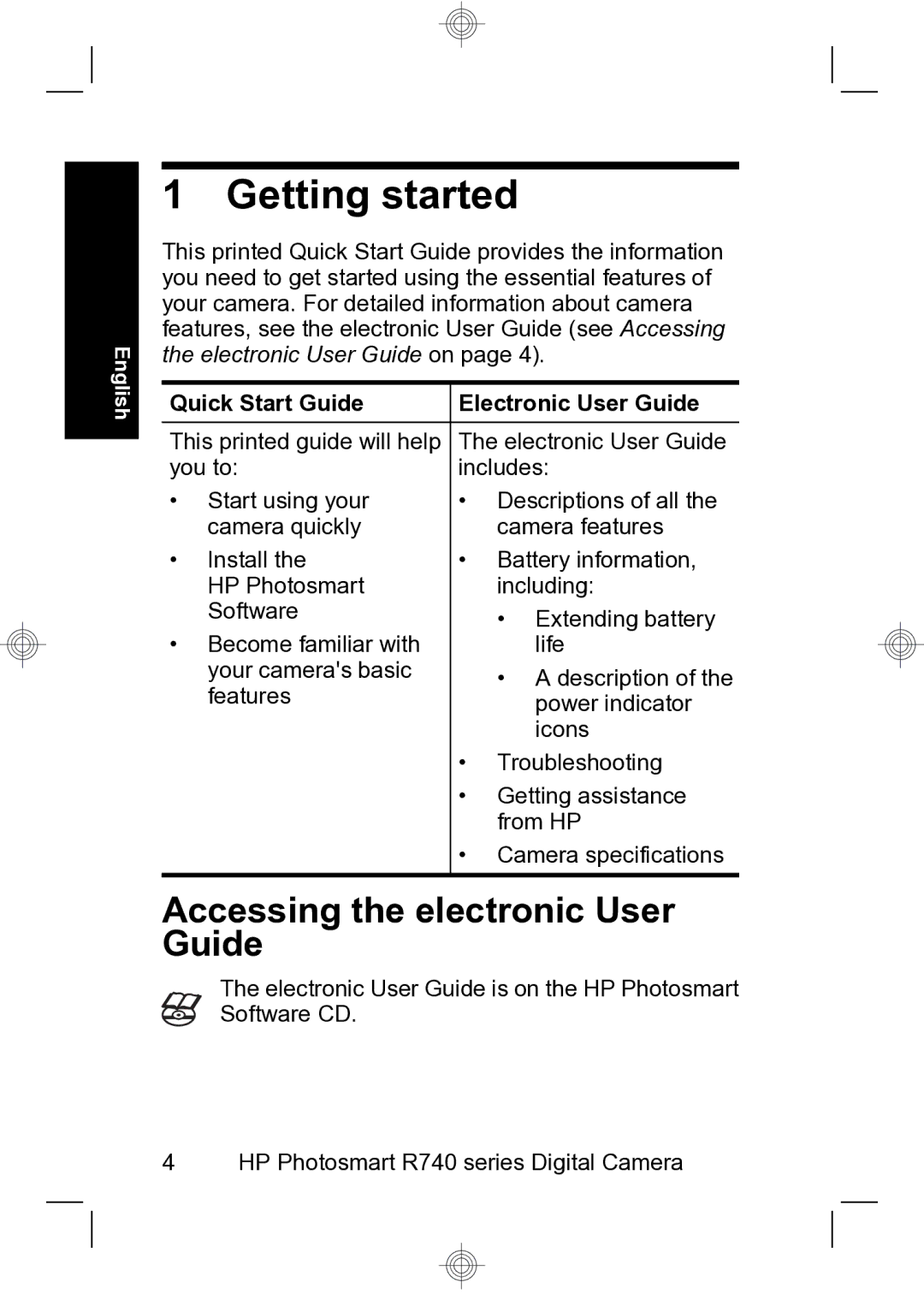 HP R740 manual Getting started, Accessing the electronic User Guide, Quick Start Guide Electronic User Guide 