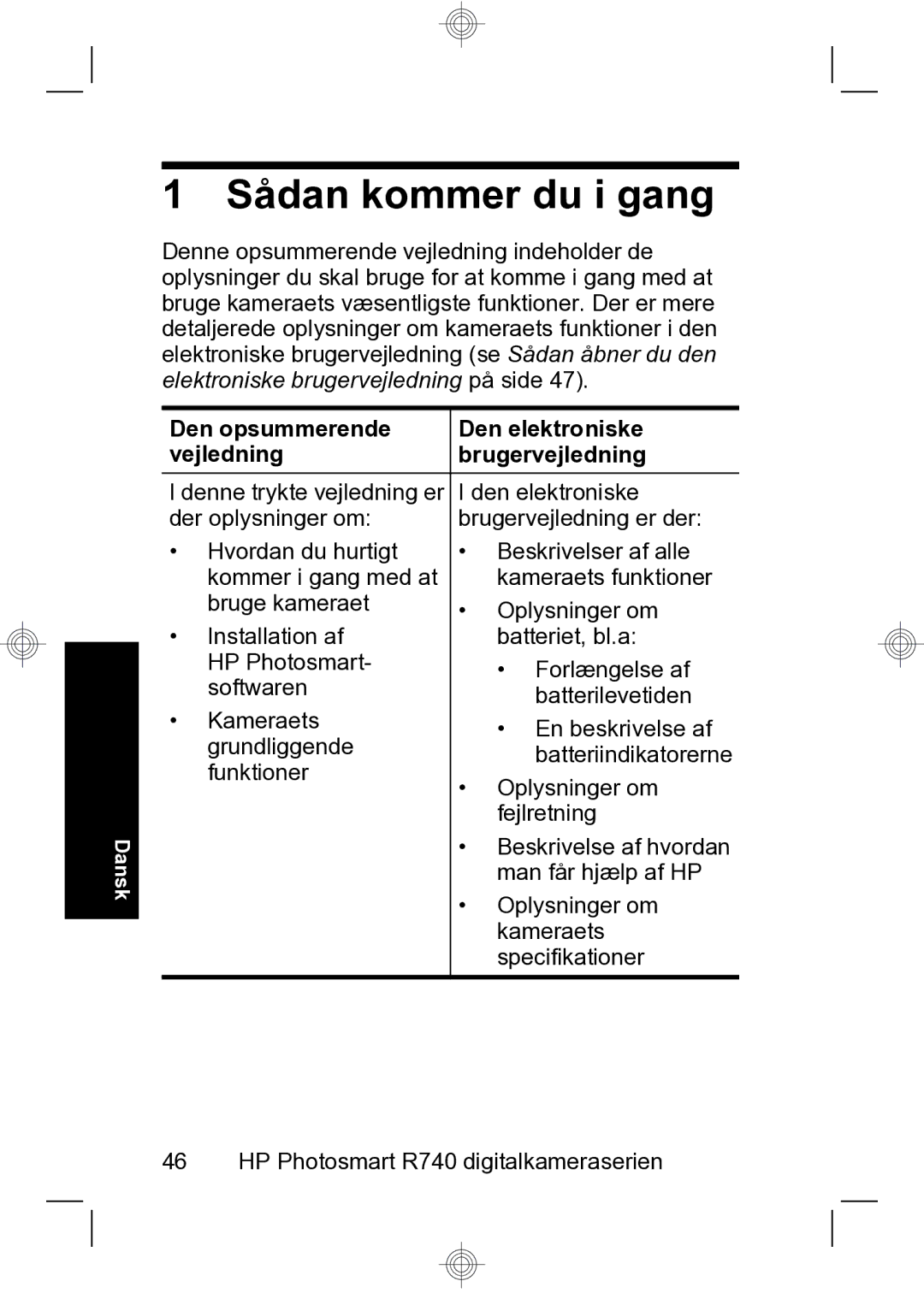 HP R740 manual Sådan kommer du i gang 