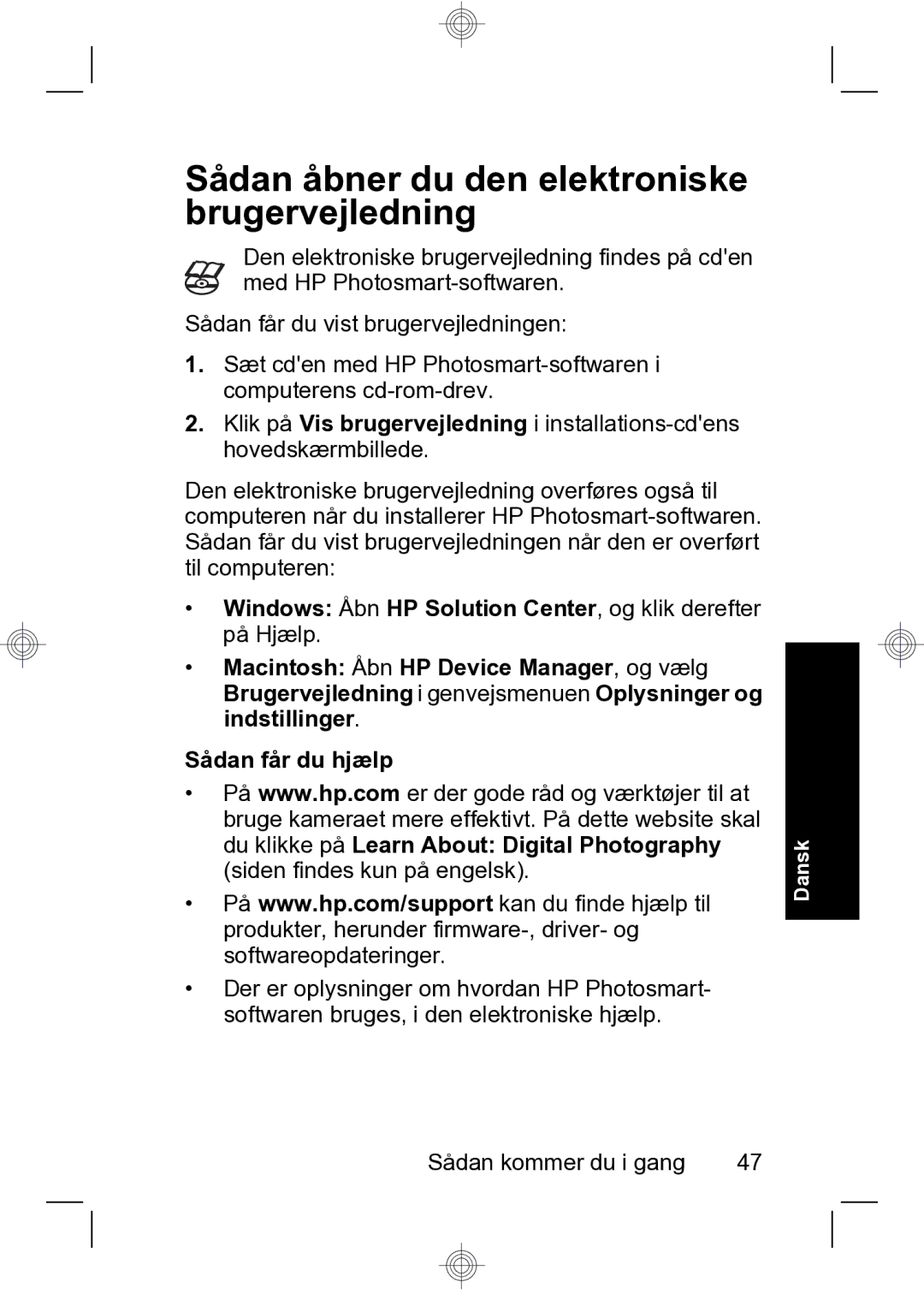 HP R740 manual Sådan åbner du den elektroniske brugervejledning 