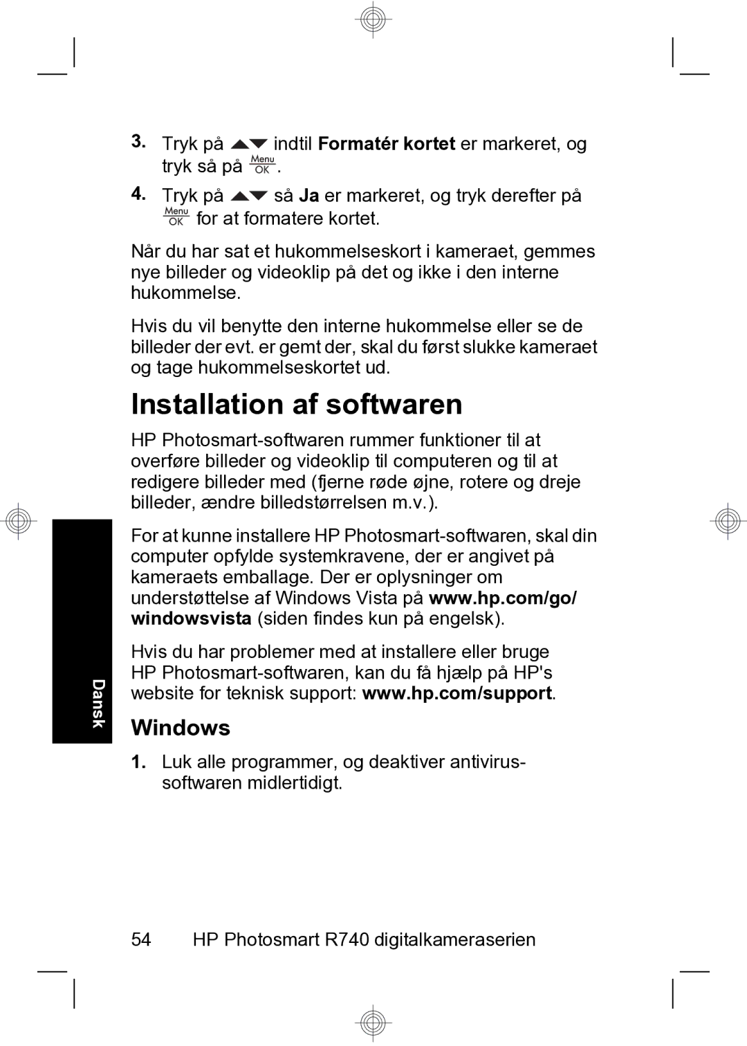 HP R740 manual Installation af softwaren 