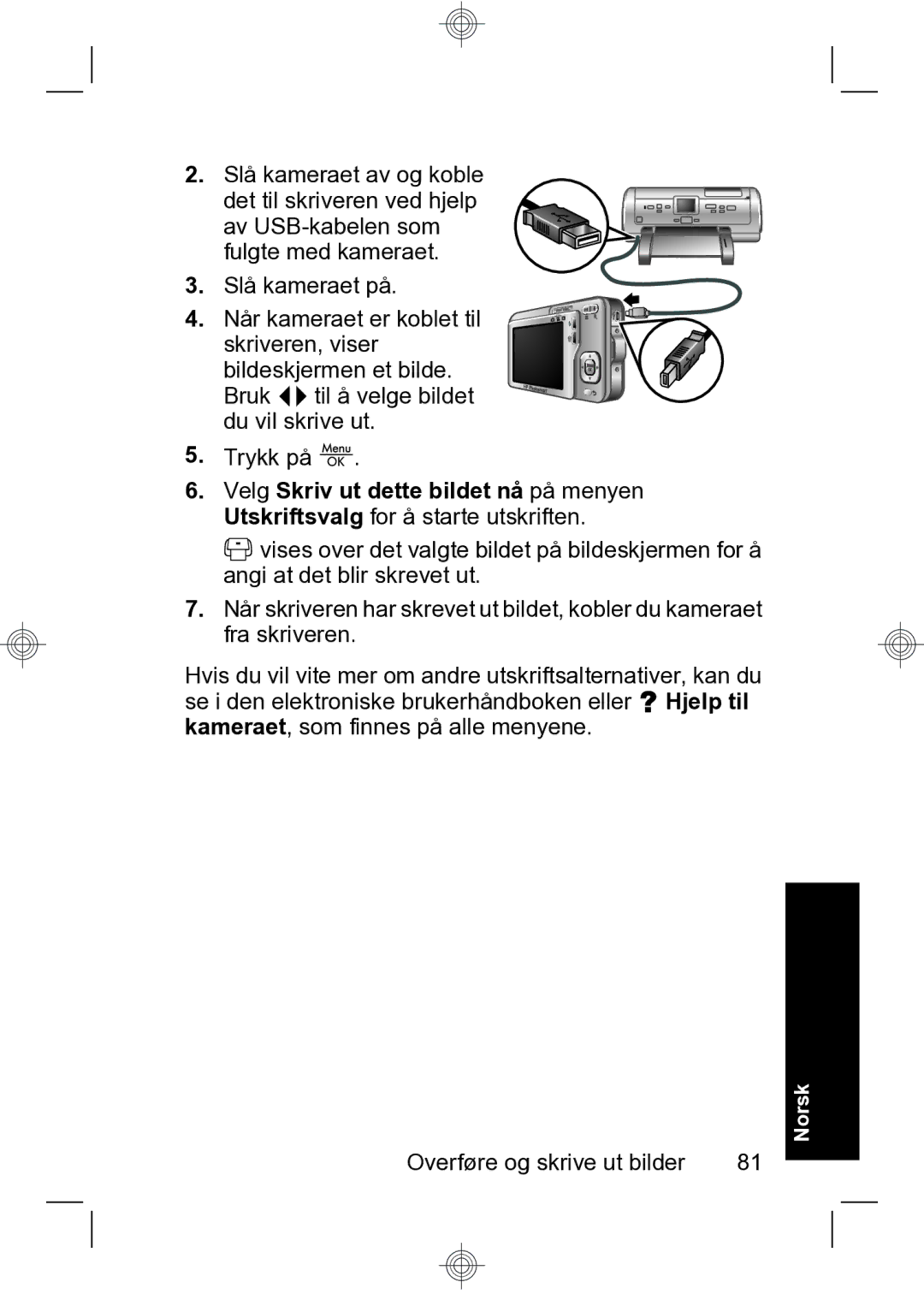 HP R740 manual Overføre og skrive ut bilder 